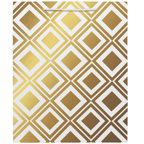 пакет подарочный (1 штука) 26x13x32 см, золотая сказка "gold luxury", тиснение фольгой, белый, 60824