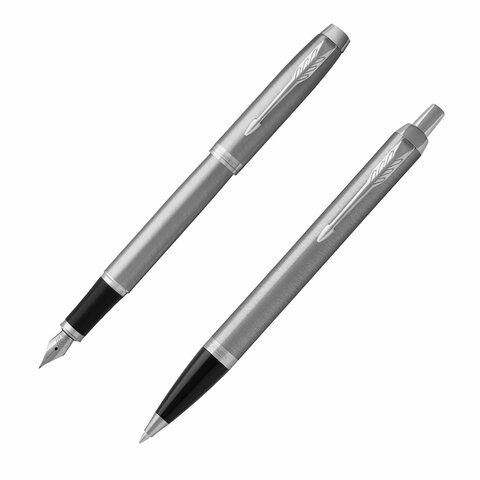 набор parker "im stainless steel ct": шариковая ручка синяя и перьевая ручка синяя, 2183058