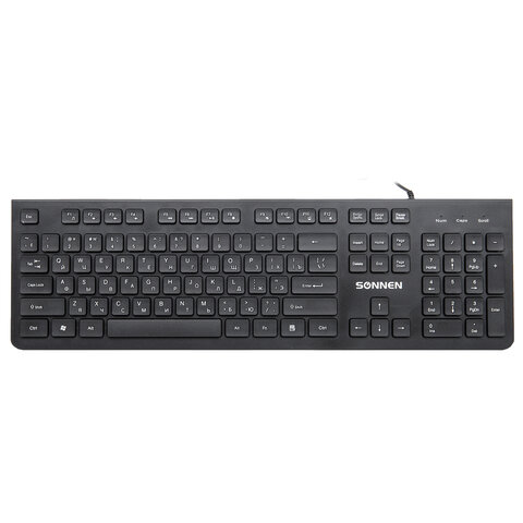 клавиатура проводная sonnen kb-8280, usb, 104 плоские клавиши, черная, 513510