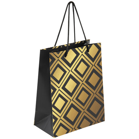 пакет подарочный (1 штука) 18x10x23 см, золотая сказка "gold luxury", тиснение фольгой, чёрный, 6082