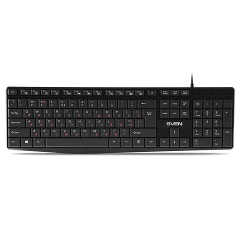 клавиатура проводная sven kb-s305, usb, 105 кнопок, черная, sv-018801