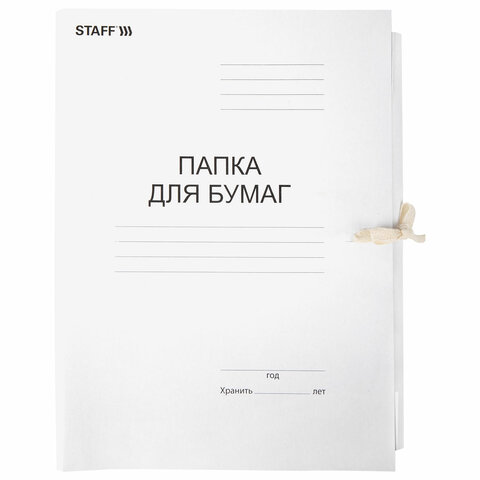 папка для бумаг с завязками картонная staff, гарантированная плотность 220 г/м2, до 200 л., 126525