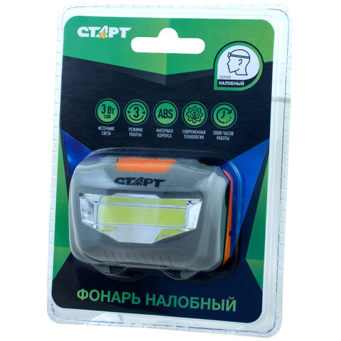 фонарь налобный старт 3вт cob, 3 режима, влагозащита, 3хааа (не в комплекте), loe 203-c1, 12281