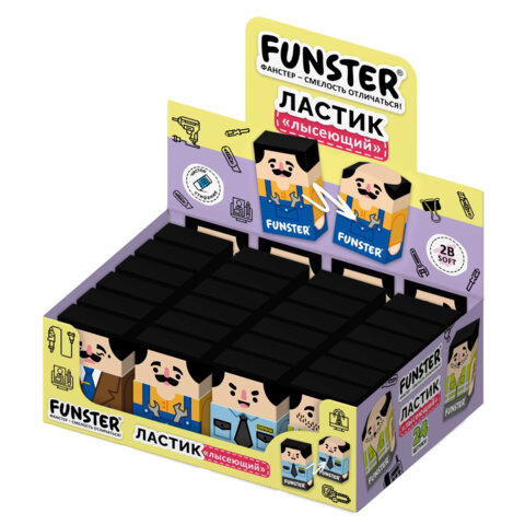 ластик изменяющийся funster (фанстер) "лысый мэн", 50х30х12 мм, картонный держатель, ассорти, 274022