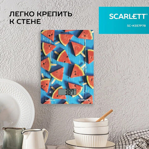 весы кухонные scarlett sc-ks57p78, электронный дисплей, max вес 10 кг, тарокомпенсация, стекло