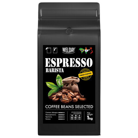 кофе в зернах welday (вэлдэй) "espresso barista" 1 кг, 623438, ут000015165