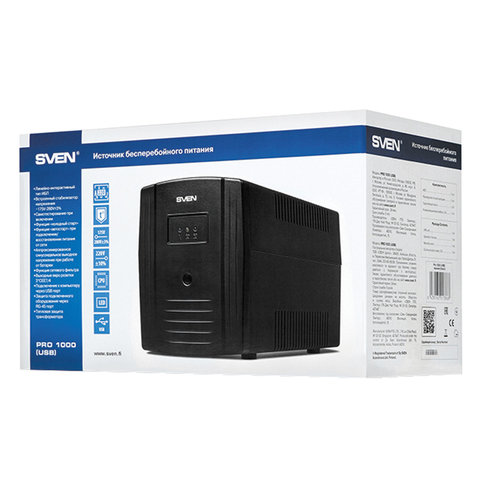 источник бесперебойного питания sven pro 1000, 1000va (720w), 3 евророзетки, 2 розетки rj45, sv-0138