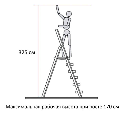 стремянка сталь / алюминий 6 ступени, высота площадки 1,25м, дуга 0,6м, площадка 26х26см, нагрузка 1