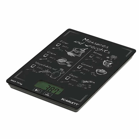 весы кухонные scarlett sc-ks57p64, электронный дисплей, max вес 10 кг, тарокомпенсация, стекло