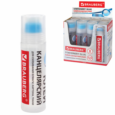 клей канцелярский brauberg, 125 мл, с силиконовым аппликатором, 228403
