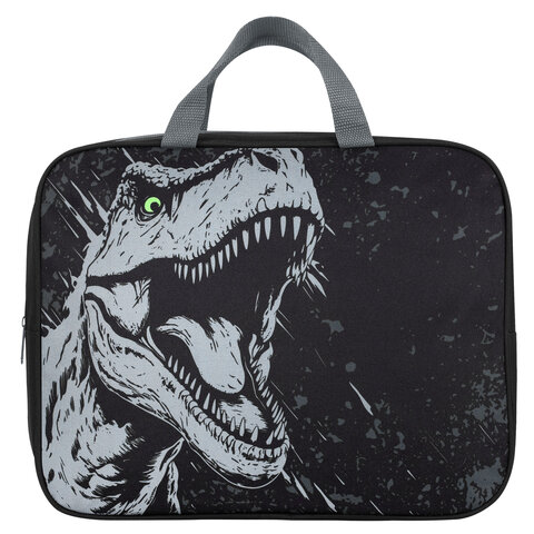 папка на молнии с ручками brauberg а4, 1 отделение, полиэстер, 80 мм, "scary dino", 273308