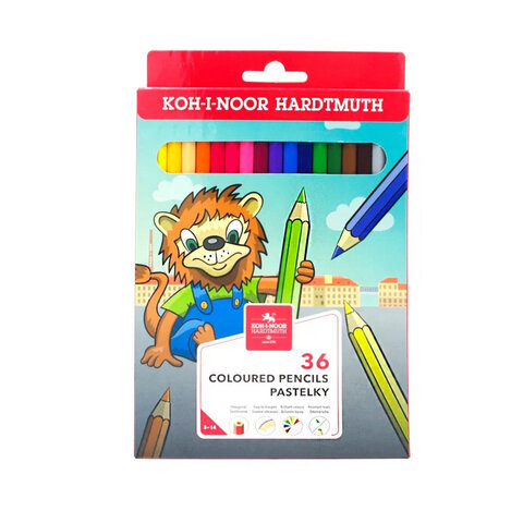 карандаши цветные koh-i-noor "lion", 36 цветов, шестигранные, 2,8 мм, натуральное дерево, 3555036034