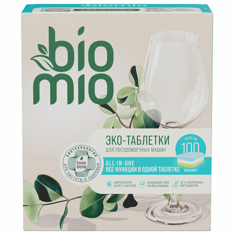 таблетки для посудомоечной машины 100 шт. biomio "эвкалипт", 510.73090.0101