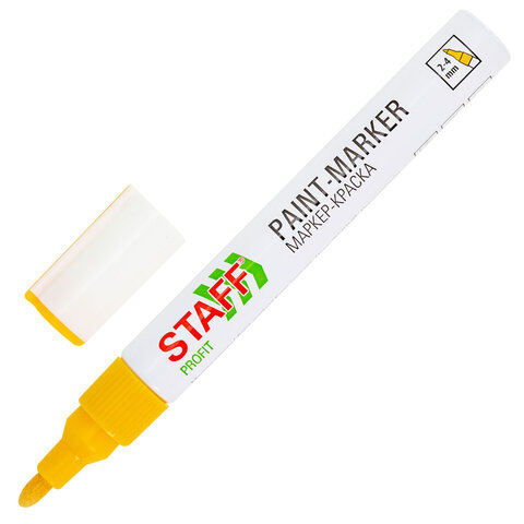 маркер-краска лаковый (paint marker) 2-4 мм, желтый, нитро-основа, staff profit, для любых поверхнос