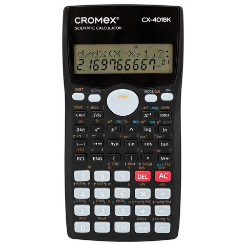 калькулятор инженерный cromex (кромекс) cx-401bk (155х80 мм), 401 функция, 10+2 разрядов, черный, 27