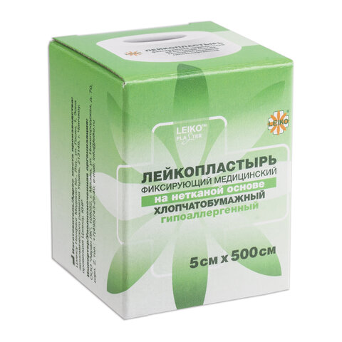 лейкопластырь медицинский фиксирующий в рулоне leiko 5х500 см, на нетканой хлопчатобумажной основе, 