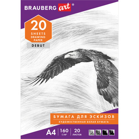 папка для рисования а4, 20 л., 160 г/м2, brauberg, 210х297 мм, "орел", 125230