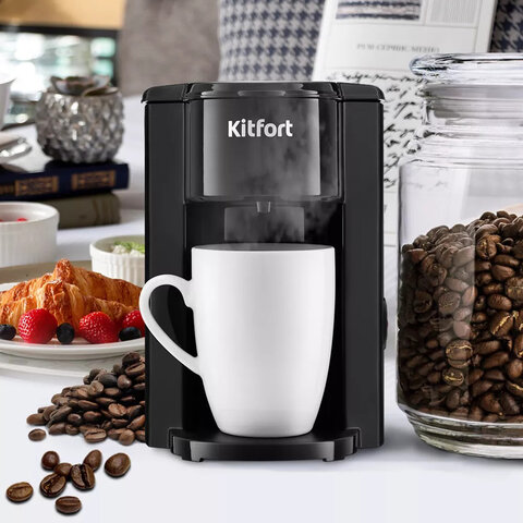 кофеварка капельная kitfort кт-763, 350 вт, объем 0,15 л, черная