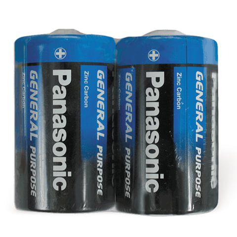 батарейки комплект 2шт., panasonic d r20 (373), солевые, в пленке, 1.5 в
