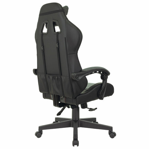 кресло компьютерное brabix "striker gm-121", синхромеханизм, 2 подушки, экокожа/велюр, черное/серое,