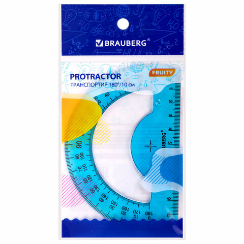 транспортир 10 см brauberg "fruity", 180 градусов, пластик, тонированный, ассорти, 210768