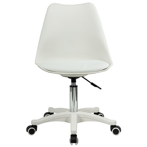 кресло стул brabix "eames mg-310 pl", пластик белый, экокожа белая, 532926