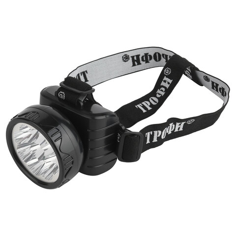 фонарь налобный аккумуляторный трофи 9xled, 2 режима, провод, заряд от сети, tg9