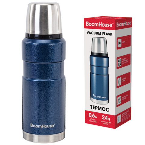 термос 0,6 л, boomhouse (бумхаус) darkblue, нержавеющая сталь sus304, молотковая эмаль, крышка/кружк