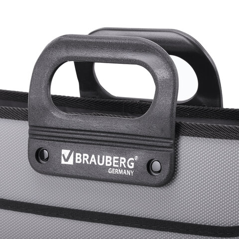 папка-портфель пластиковая brauberg премьер а4 (390х315х120 мм), 3 отделения, фактура "бисер", серая