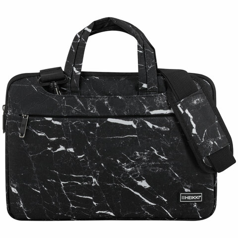 сумка портфель heikki style (хейки) с отделением для ноутбука 13-14", 3 кармана, черная, 26х36х3 см,