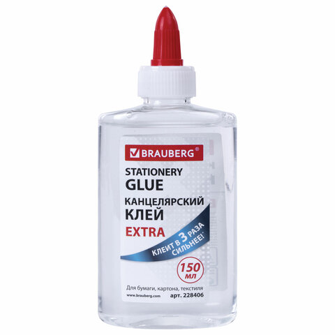 клей канцелярский extra brauberg, 150 мл, с дозатором, 228406