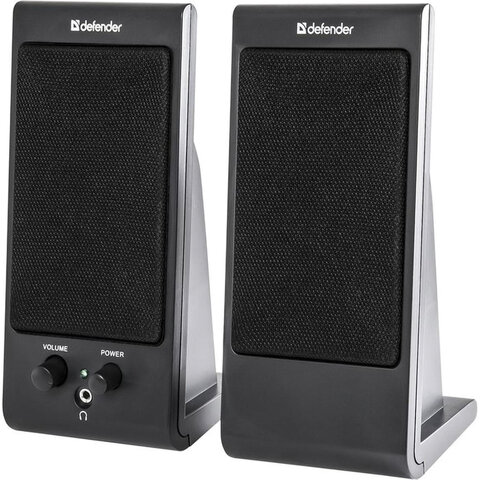 колонки компьютерные defender spk-165/170, 2.0, 2х2 w, пластик, черные, разъем для наушников, 65165
