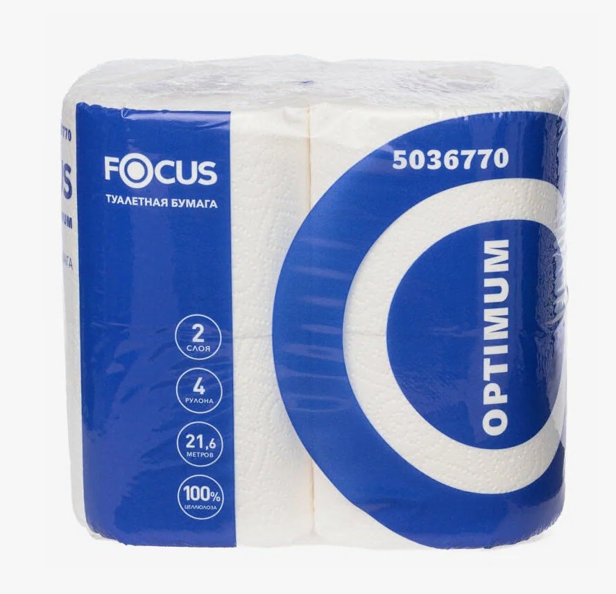 бумага туалетная, спайка 4 шт., 2-слойная (4х21,6 м), focus optimum, белая, 5036770