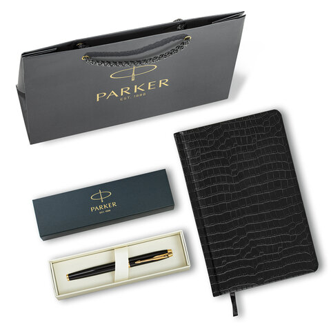 ручка перьевая parker "im core black lacquer gt", ежедневник а5 черный, пакет, 880900