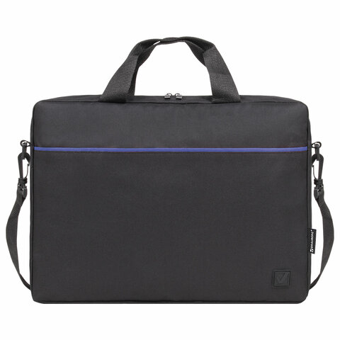 сумка портфель brauberg practical с отделением для ноутбука 15,6", blue line, черная, 29х40х7 см, 27