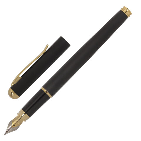 ручка подарочная перьевая brauberg "maestro", синяя, корпус черный с золотистыми деталями, 143471