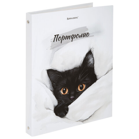 папка-портфолио универсальная, 4 кольца, 20 файлов, 7бц матовая, brauberg "cat", 107557, 117557