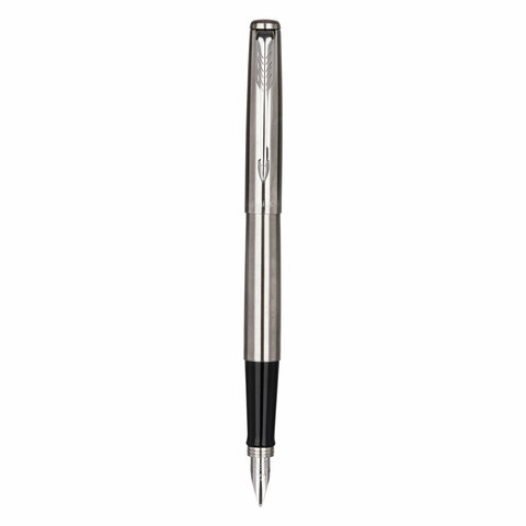 набор parker "jotter stainless steel gt": шариковая ручка синяя и перьевая ручка синяя, 2093258