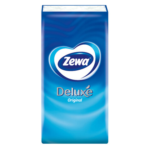 платочки бумажные носовые zewa deluxe 3-слойные, спайка 10 пачек по 10 шт., 21х21 см, 51174