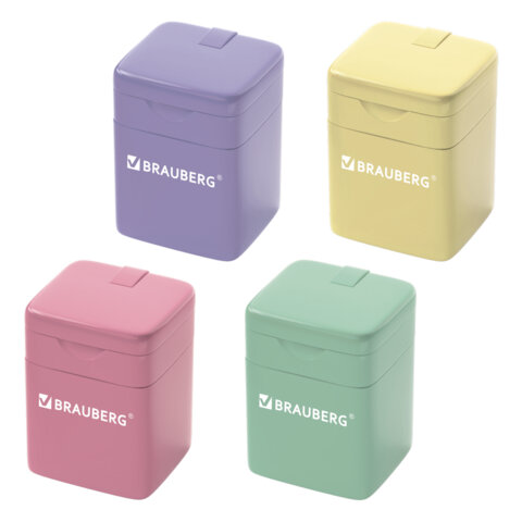 точилка кросс-серия "pastel", с контейнером, корпус ассорти, brauberg, 273255