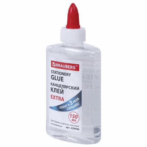 клей канцелярский extra brauberg, 150 мл, с дозатором, 228406