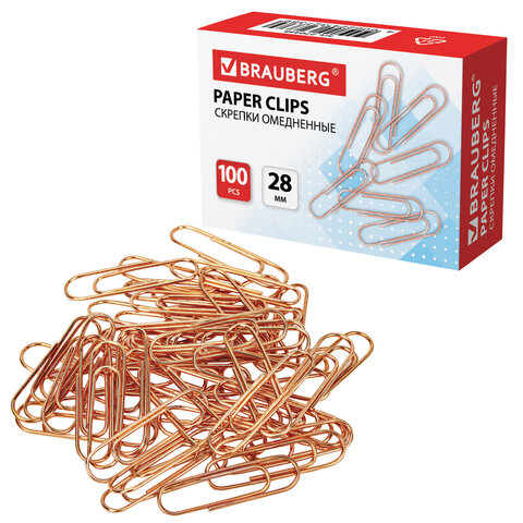 скрепки brauberg, 28 мм, омедненные, 100 шт., в картонной коробке, 270448
