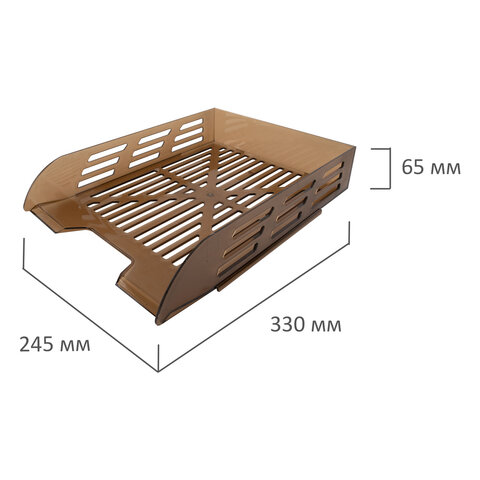 лоток горизонтальный для бумаг brauberg eco, 330х245х65 мм, сетчатый, дымчатый, 239012