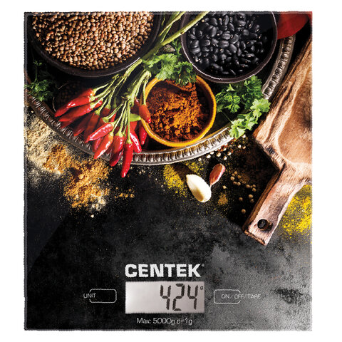 весы кухонные centek ct-2462 "специи", электронный дисплей, max вес 5 кг, тарокомпенсация, стекло, c