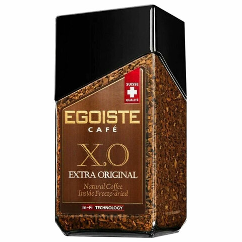 кофе молотый в растворимом egoiste "x.o", 100 г, стеклянная банка, сублимированный, швейцария, eg100