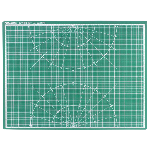 коврик (мат) для резки brauberg, 3-слойный, а2 (600х450 мм), двусторонний, толщина 3 мм, зеленый, 23