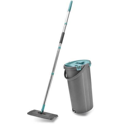 швабра с отжимом и ведром 8л/7л двухкамерное, насадка из микрофибры карманы с 2-х сторон, серый, lig901-618