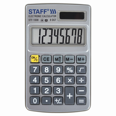 калькулятор карманный металлический staff stf-1008 (103х62 мм), 8 разрядов, двойное питание, 250115