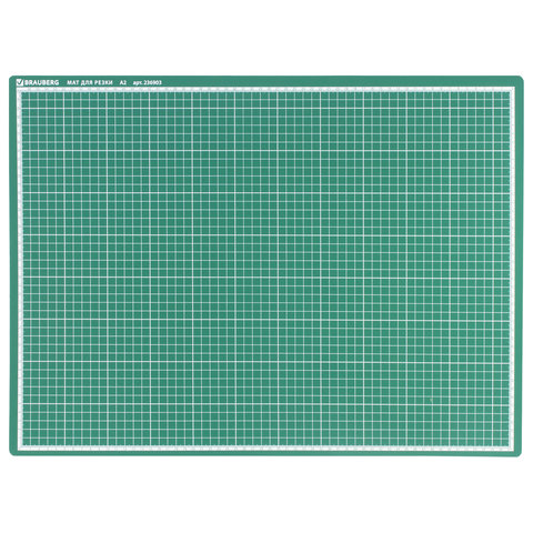 коврик (мат) для резки brauberg, 3-слойный, а2 (600х450 мм), двусторонний, толщина 3 мм, зеленый, 23