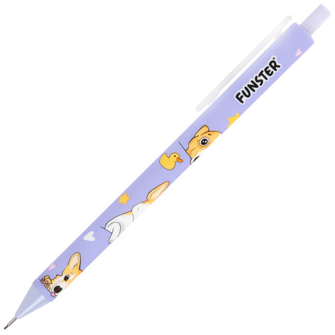 карандаш механический 0,7 мм с принтом funster (фанстер) "corgi", корпус soft-touch ассорти, 182060